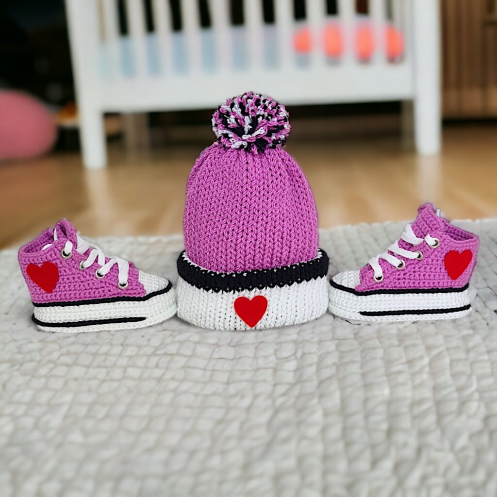 Crochet Lilac Baby Booties Custom Beanie Set - view 4 Crochet Lilac Baby Booties Custom Beanie Set - view 4