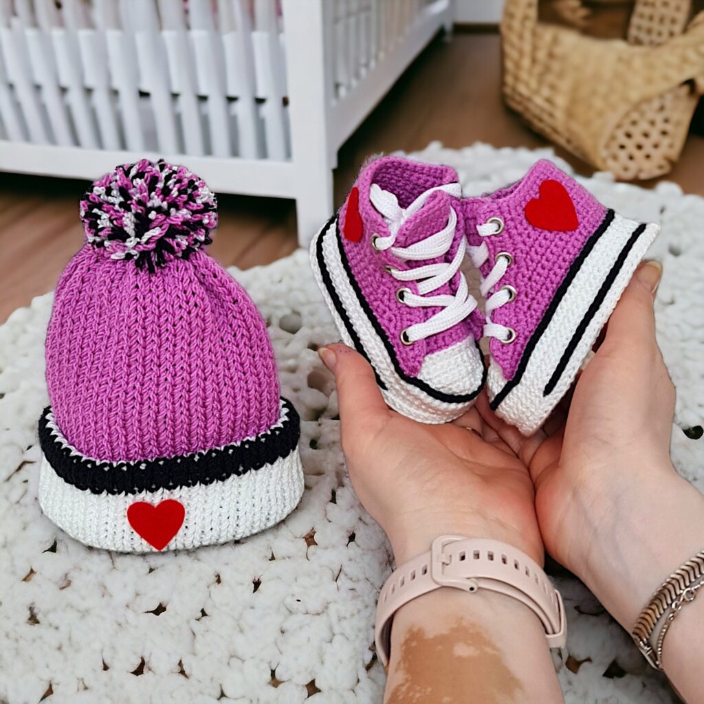 Crochet Lilac Baby Booties Custom Beanie Set - view 5 Crochet Lilac Baby Booties Custom Beanie Set - view 5