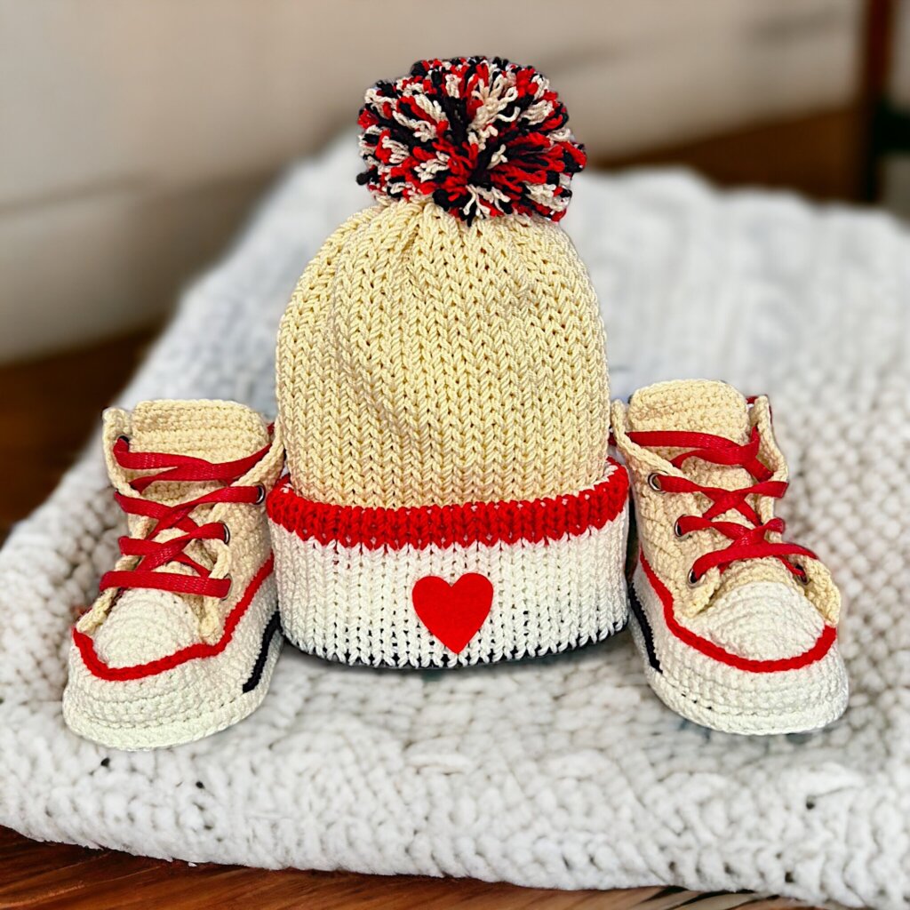 Custom Off White Baby Hat and Booties Set - view 5
