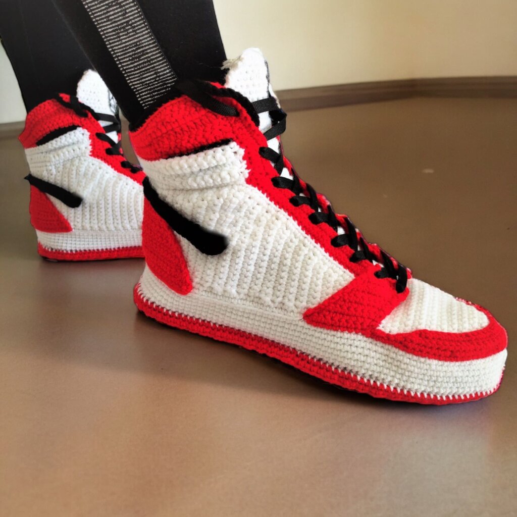 Crochet Jordan Style Custom Sneakers Slippers - view 4 Crochet Jordan Style Custom Sneakers Slippers - view 4