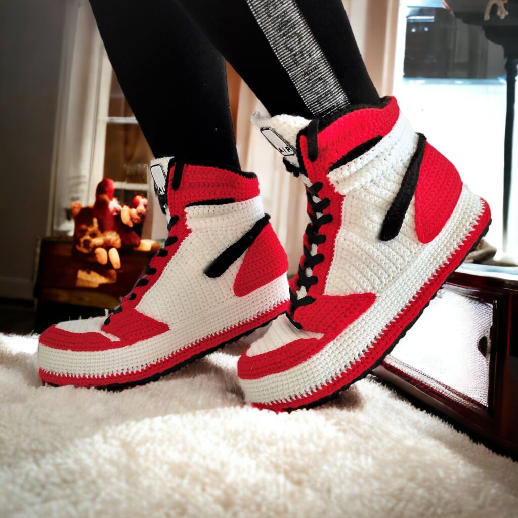 Crochet Jordan Style Custom Sneakers Slippers - view 3 Crochet Jordan Style Custom Sneakers Slippers - view 3