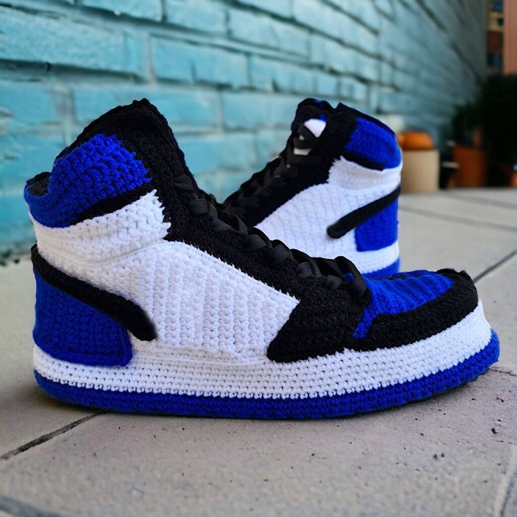 Blue Jordan-style Custom Knitted Sneaker Slippers - view 3