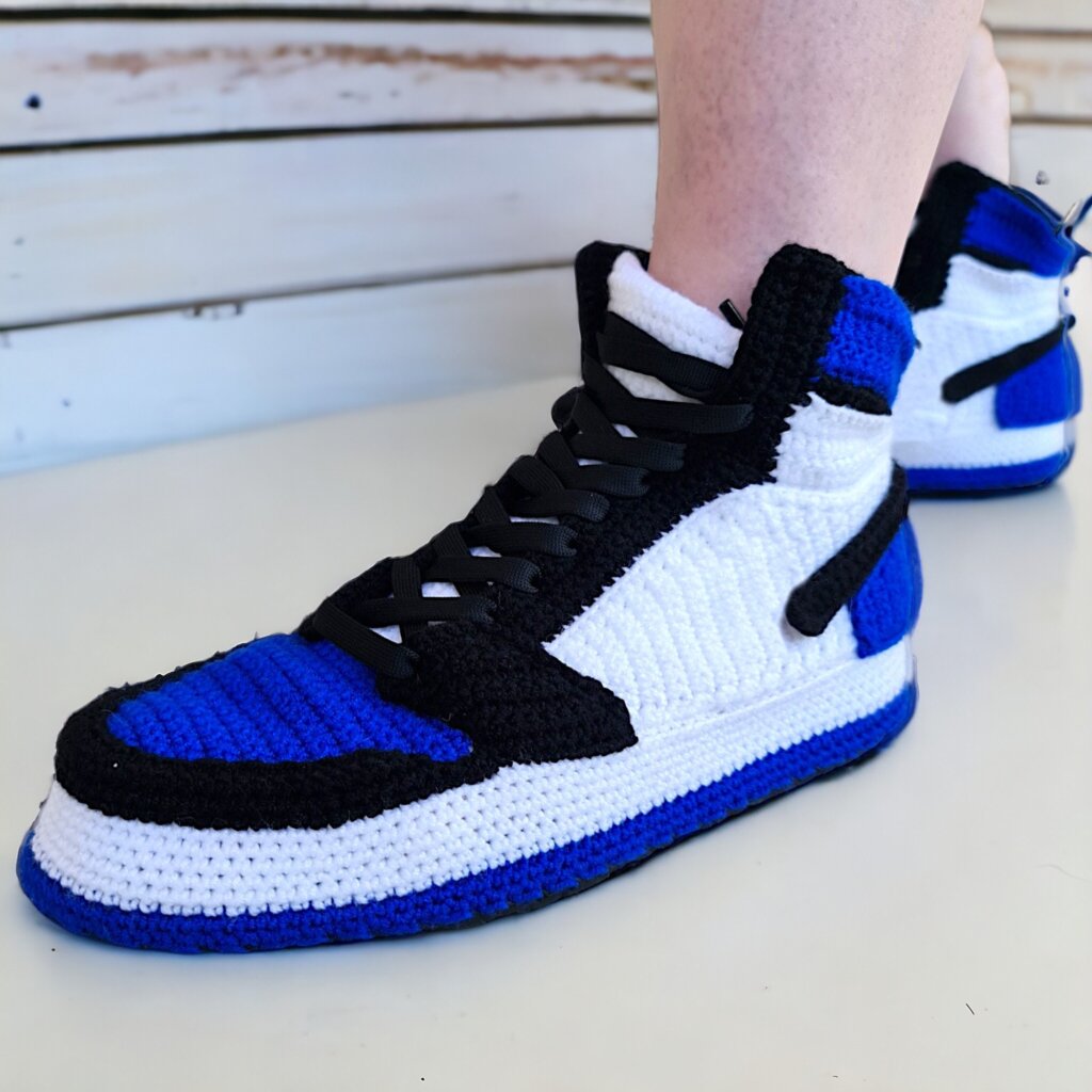 Blue Jordan-style Custom Knitted Sneaker Slippers - view 4