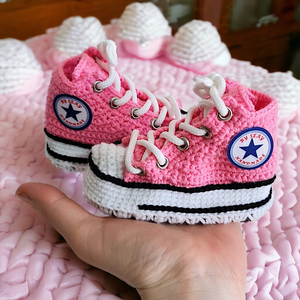 Girl Baby Crochet Pink Converse-Style Sneakers Booties - view 2