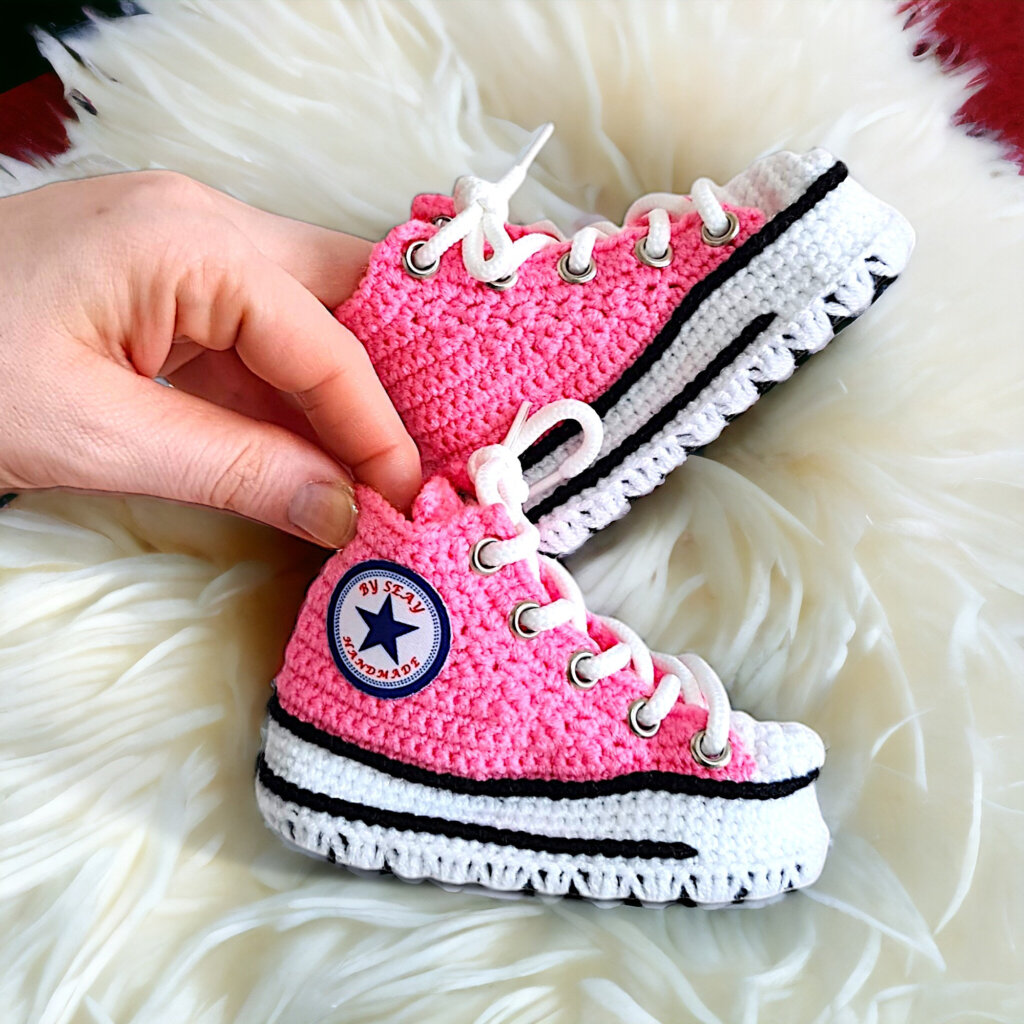 Girl Baby Crochet Pink Converse-Style Sneakers Booties - view 4