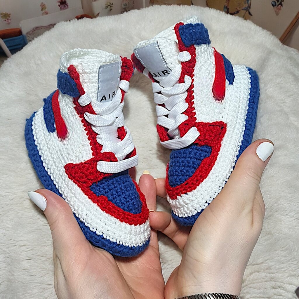 Custom Jordan-Style Navy Blue & Red Washington Basketball Team Baby Booties - view 2