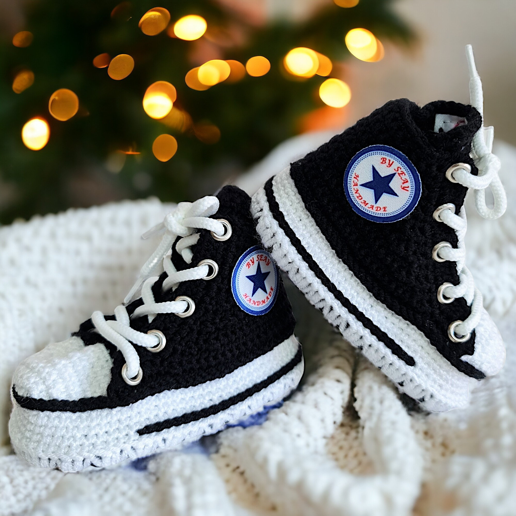 Converse Style Black Crochet Baby Sneakers Newborns Organic Booties Custom Baby Jordan Shoes Perfect Baby Shower Gift 0 3 3 6 Months