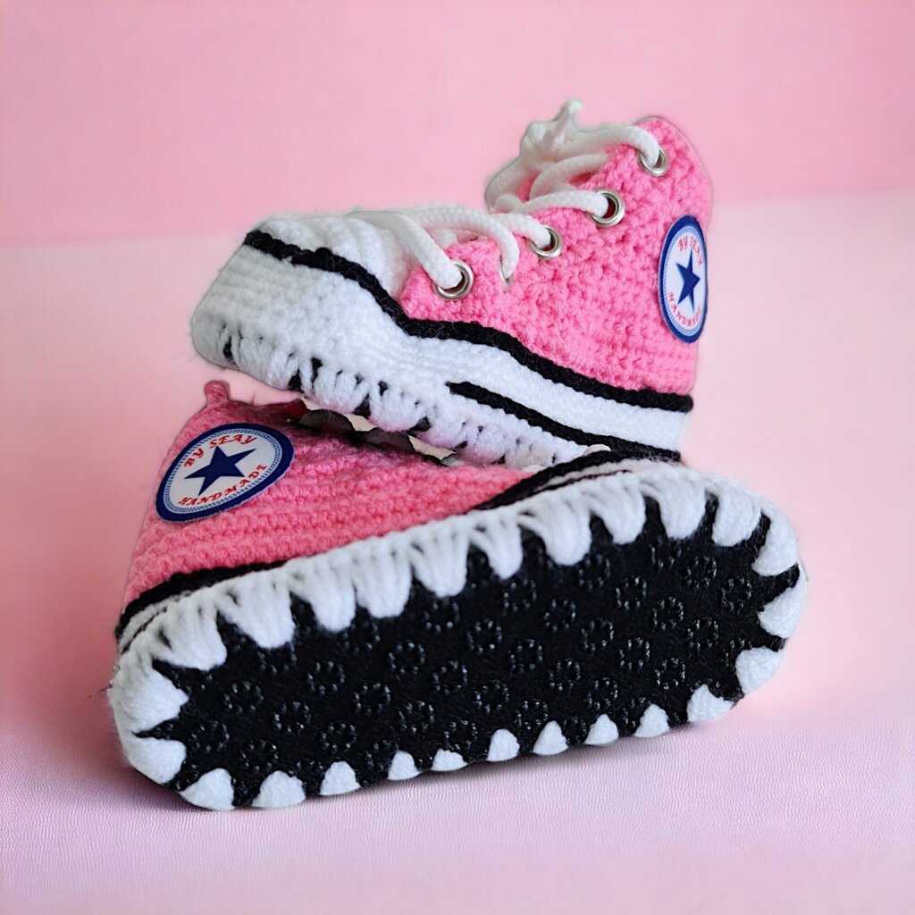 Girl Baby Crochet Pink Converse-Style Sneakers Booties - view 3