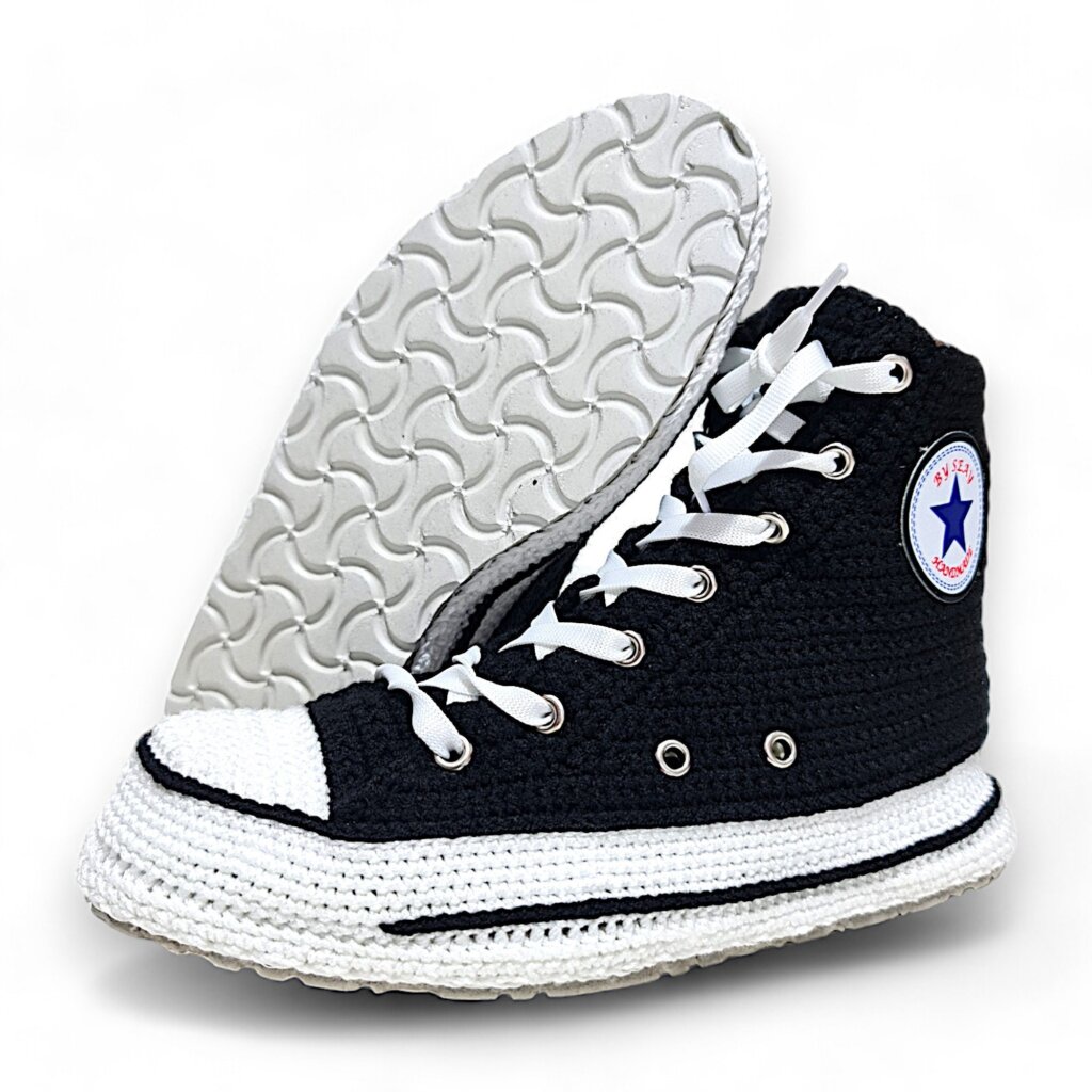 Handmade Black Crochet Sneakers Style Slippers - view 3