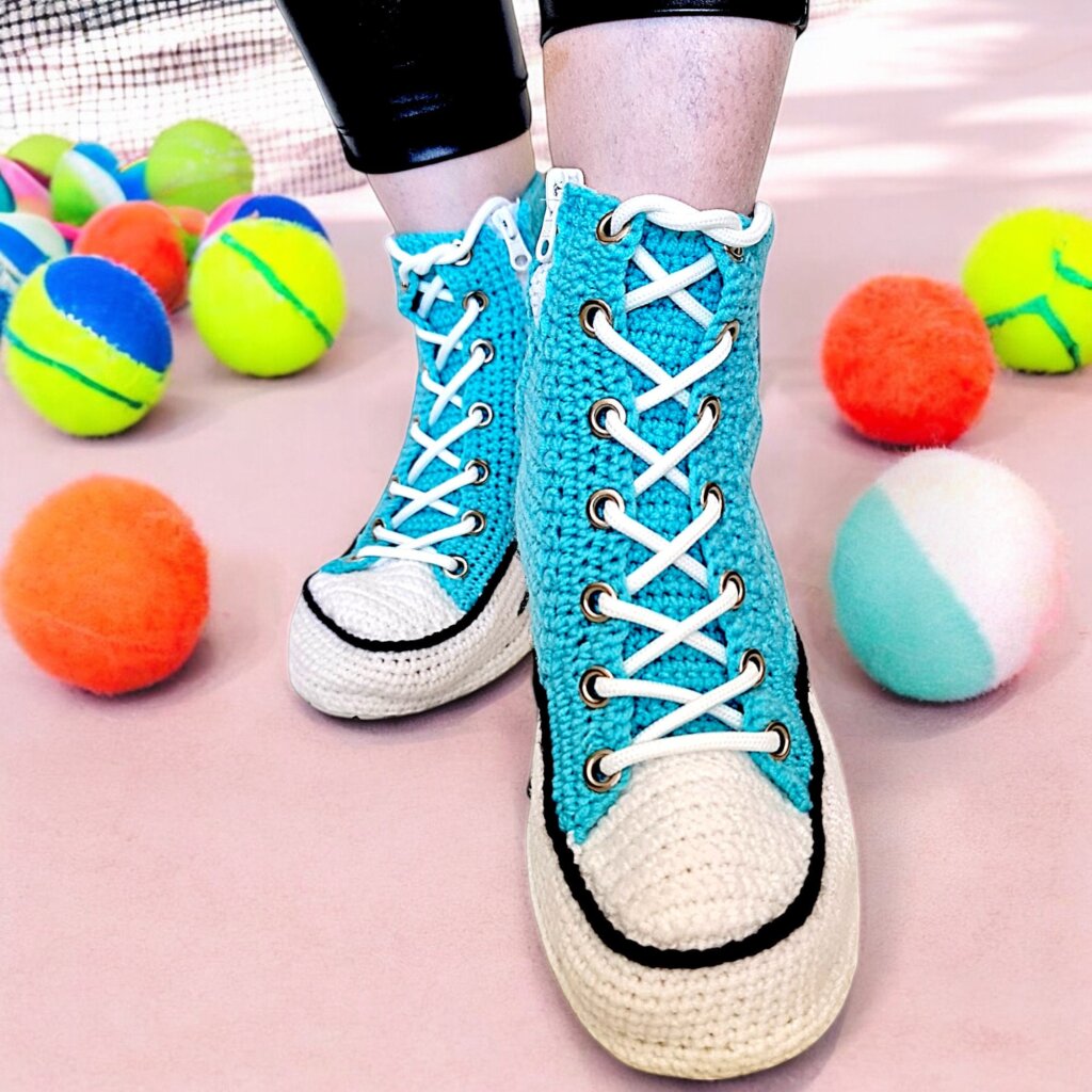 Turquoise Knitted Sneakers Style Slippers - view 2