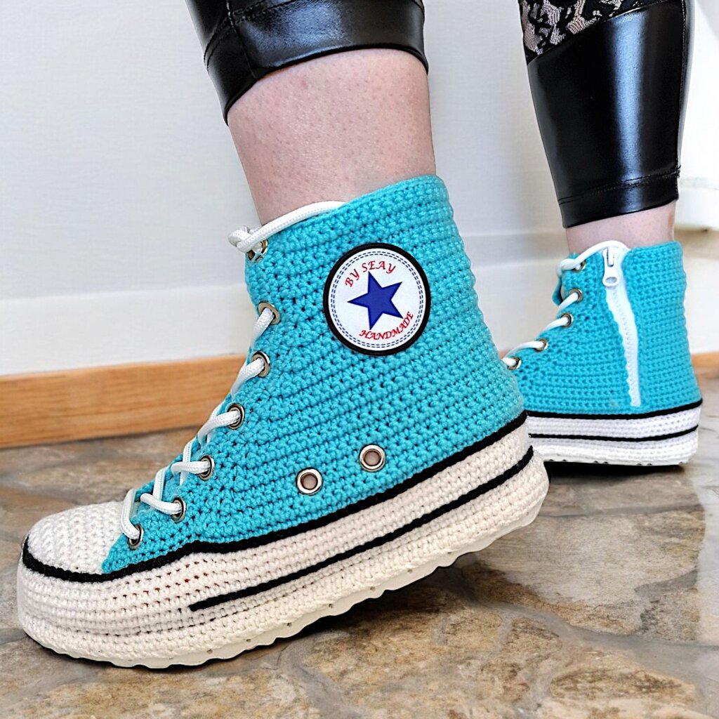 Turquoise Knitted Sneakers Style Slippers - view 4