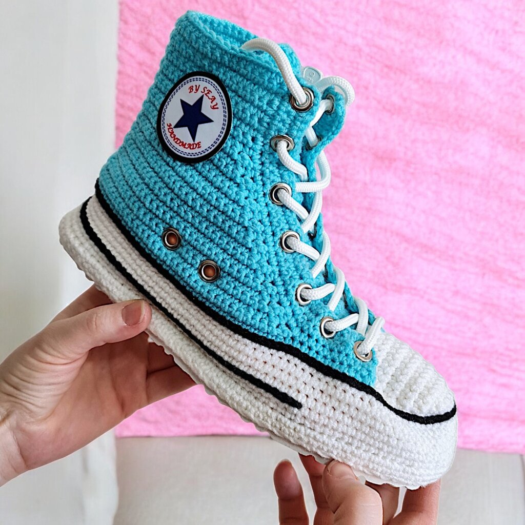 Turquoise Knitted Sneakers Style Slippers - view 5