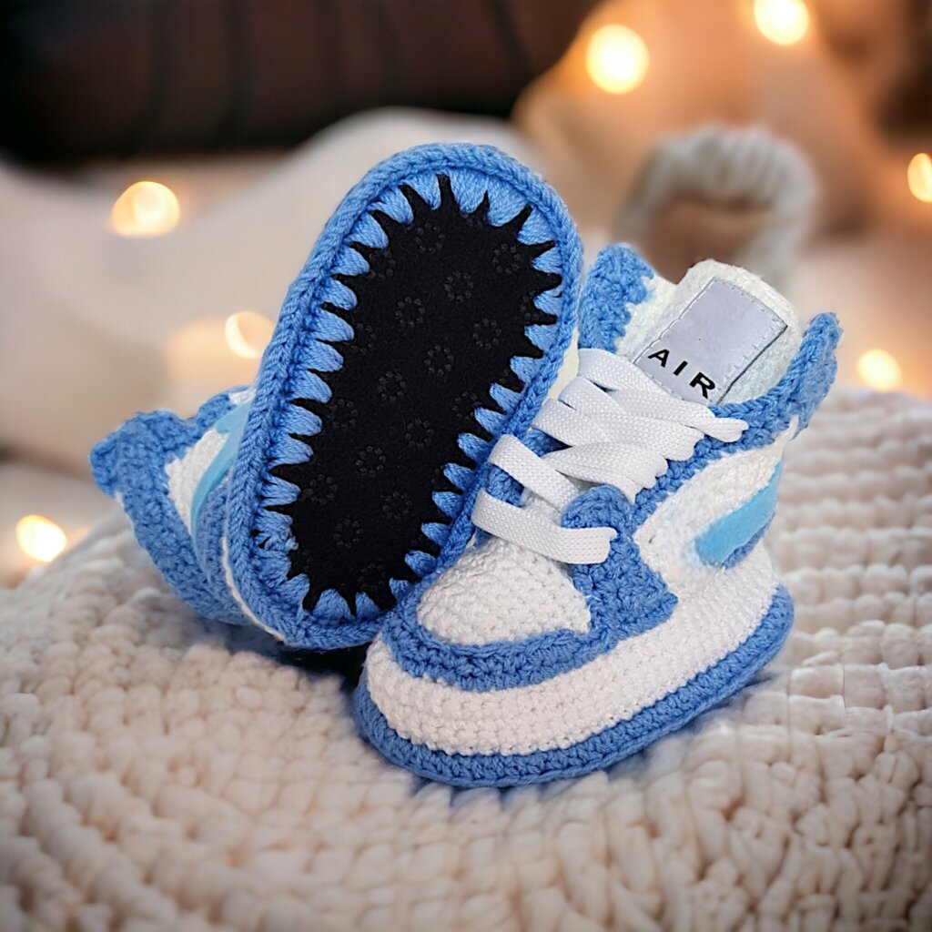 Crocheted Baby Boy Jordan-Style Basketball Sneakers - view 3 Crocheted Baby Boy Jordan-Style Basketball Sneakers - view 3