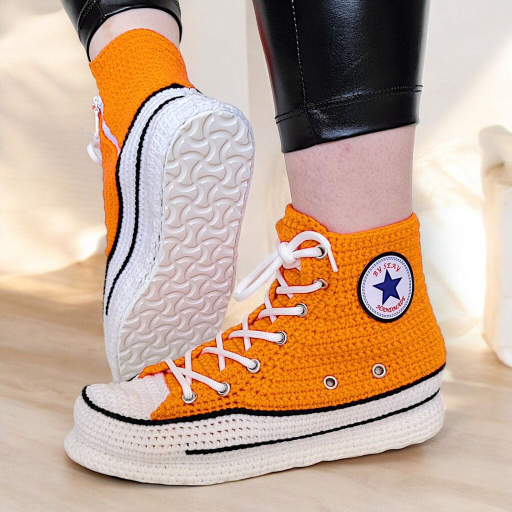 Orange Crochet Sneakers Style Slippers - view 2