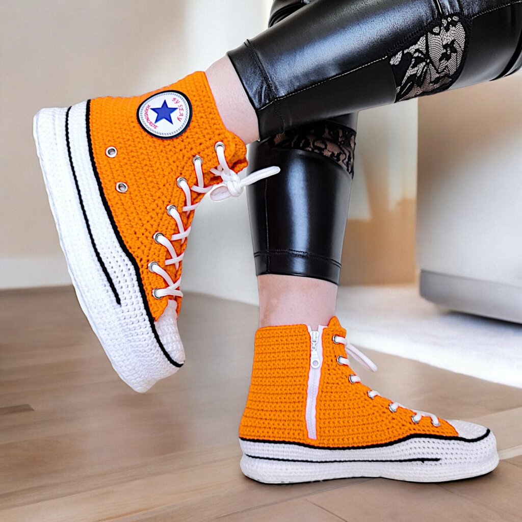 Orange Crochet Sneakers Style Slippers - view 5