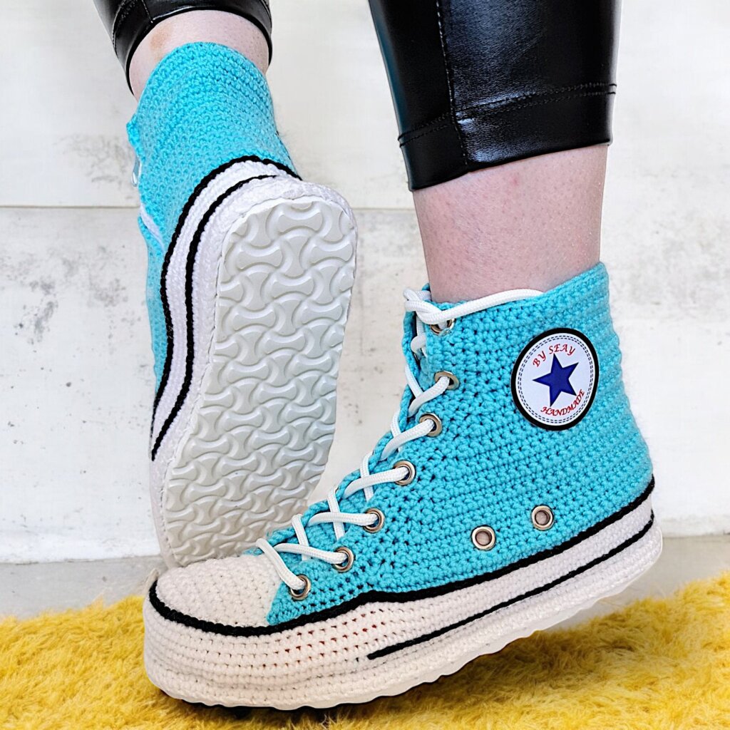 Turquoise Knitted Sneakers Style Slippers - view 3