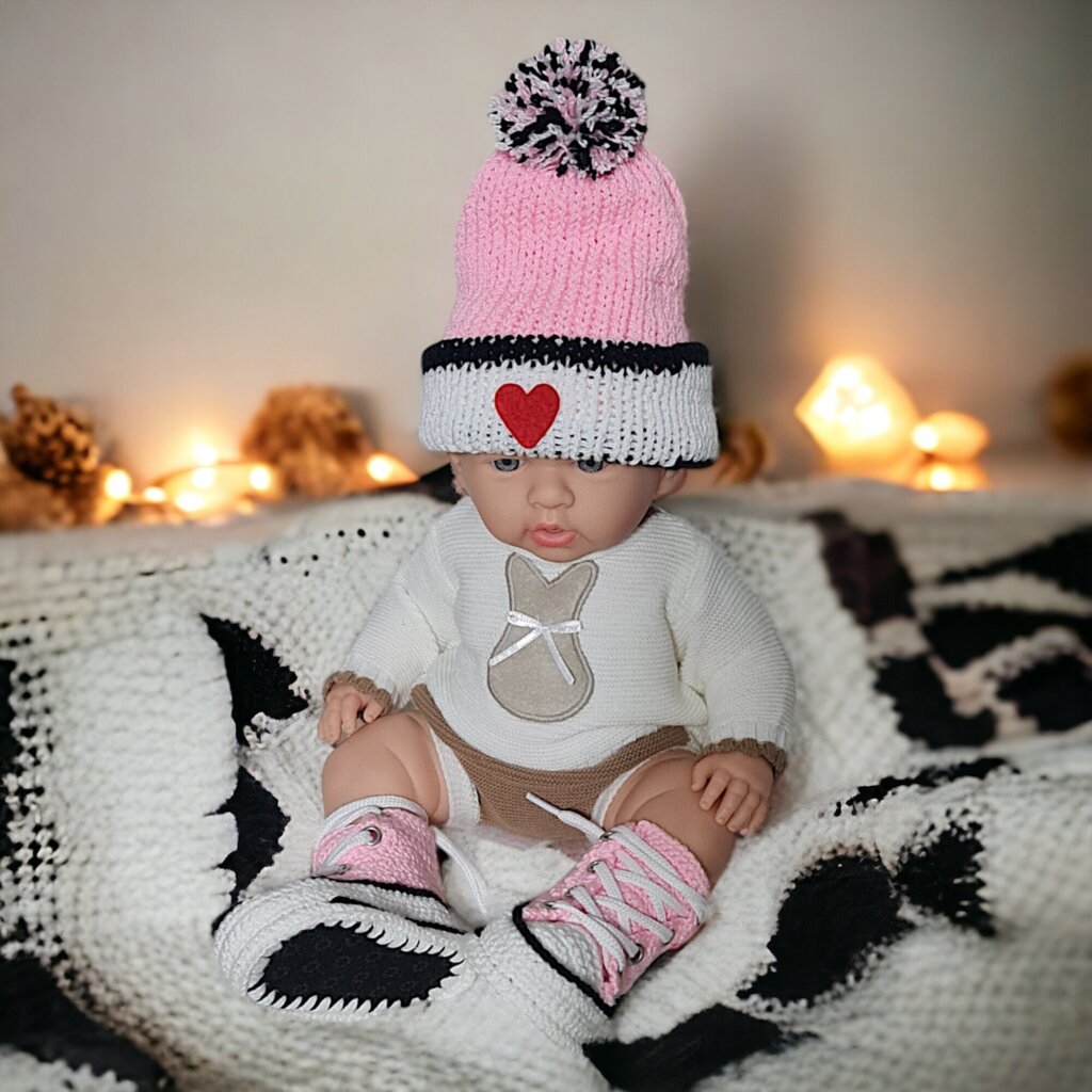Custom Pink Booties with Beanie - view 2