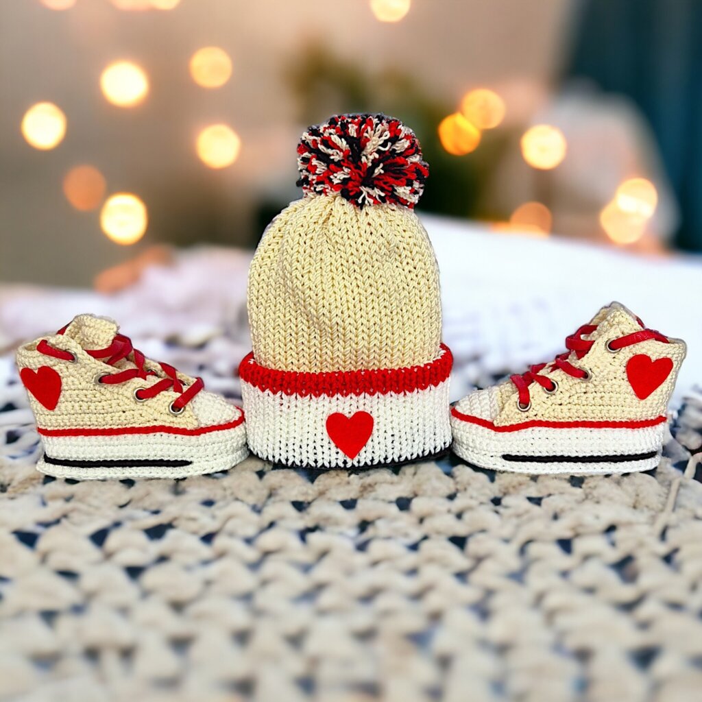Custom Off White Baby Hat and Booties Set - view 2