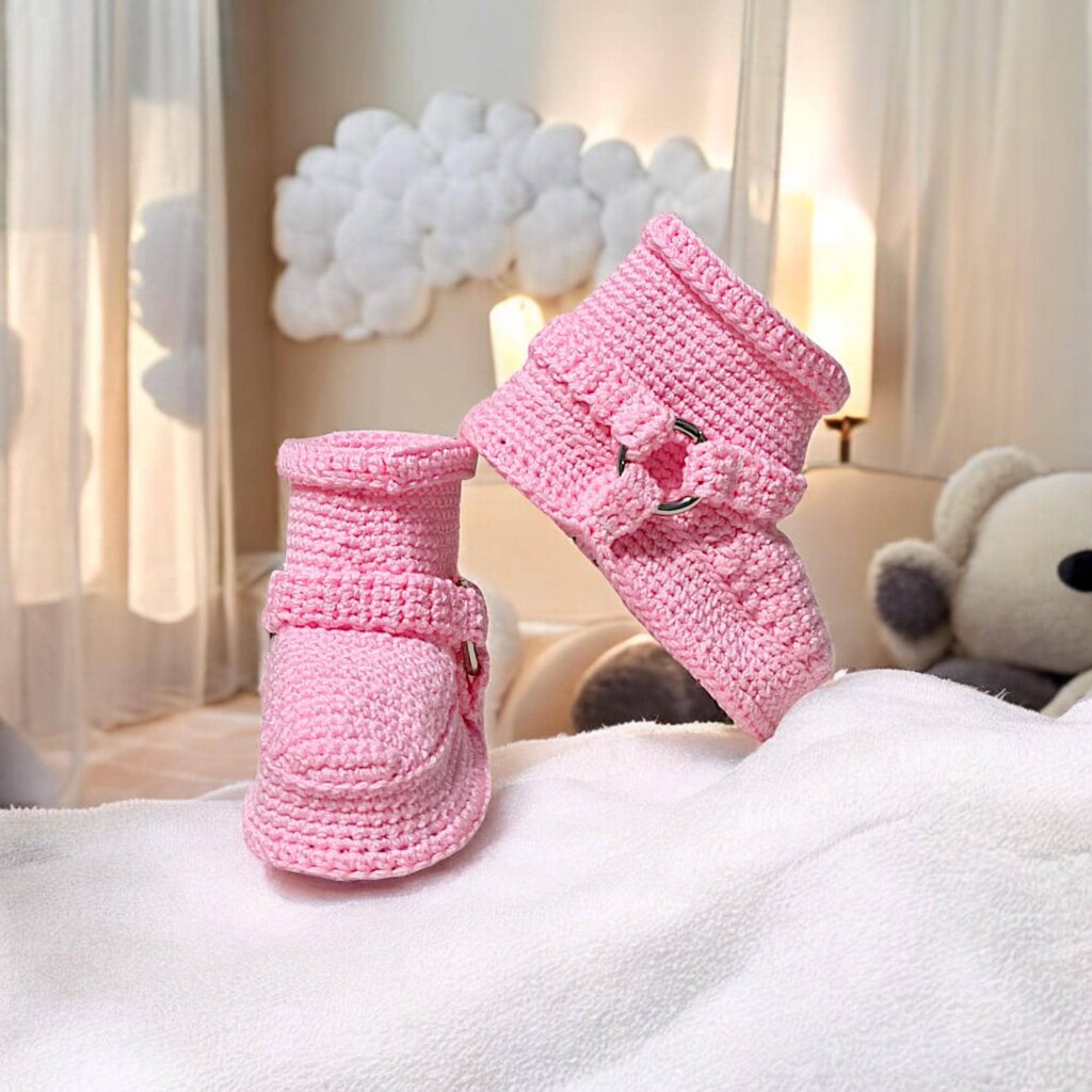 Pink Crochet Baby Girl Booties - view 5