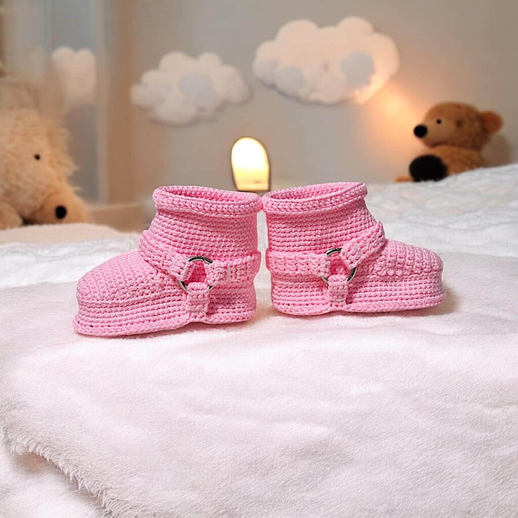 Pink Crochet Baby Girl Booties - view 3