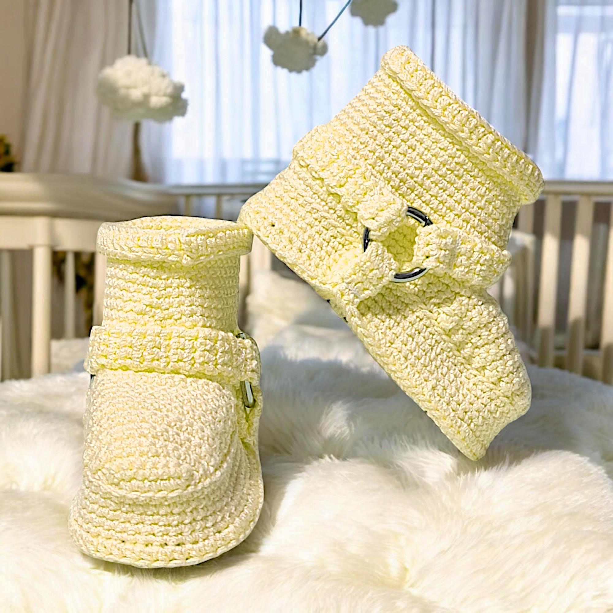 Gender Neutral Yellow Baby Booties Handmade Organic Cotton Crochet Sneakers Motorcycle Baby Crib Shoes Newborn Gift for Boys and Girls