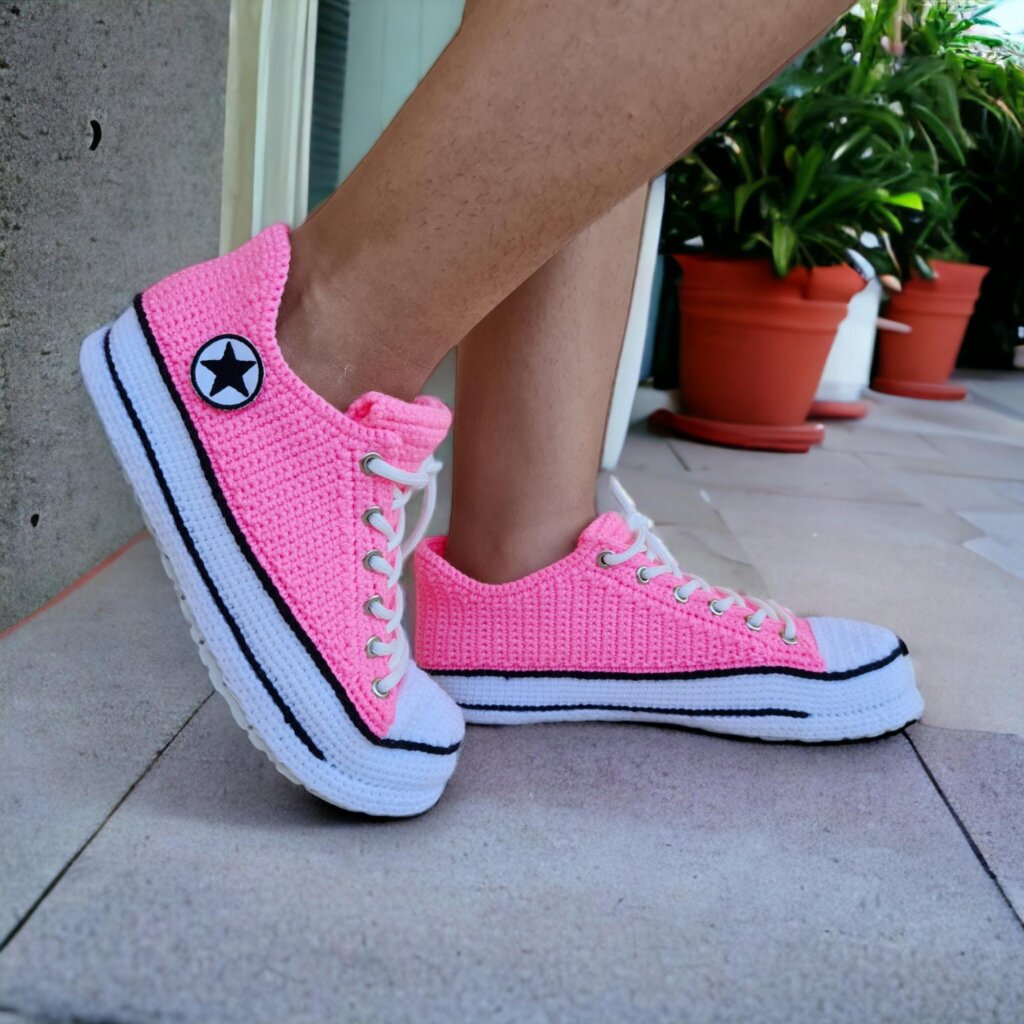 Purple Crochet Sneakers Slippers - view 2