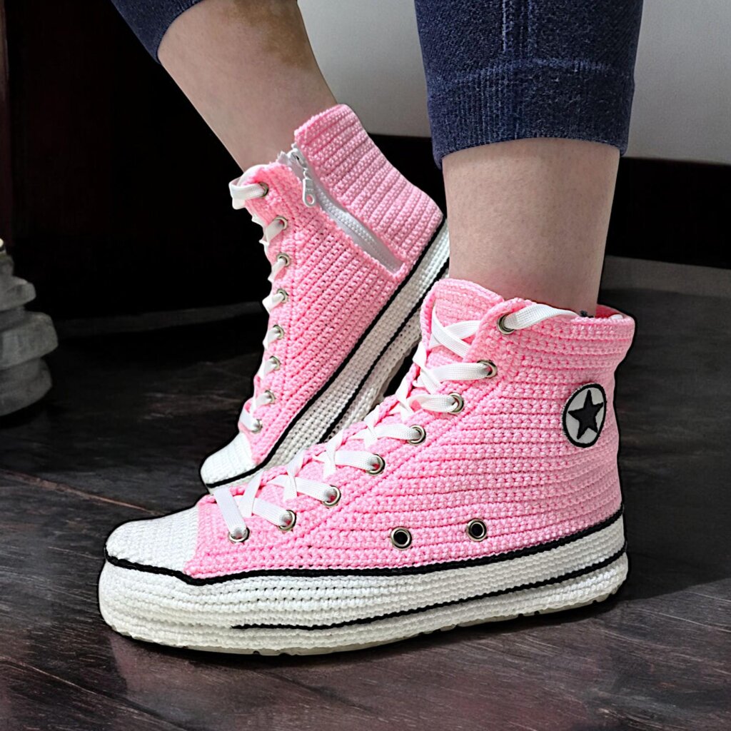 Crochet Converse-Style High-Top Sneakers Slippers - view 5