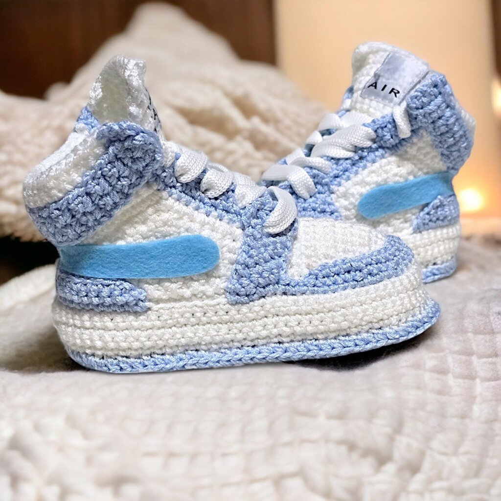 Crochet Baby Soft Blue Jordan-Style Sneakers - view 4