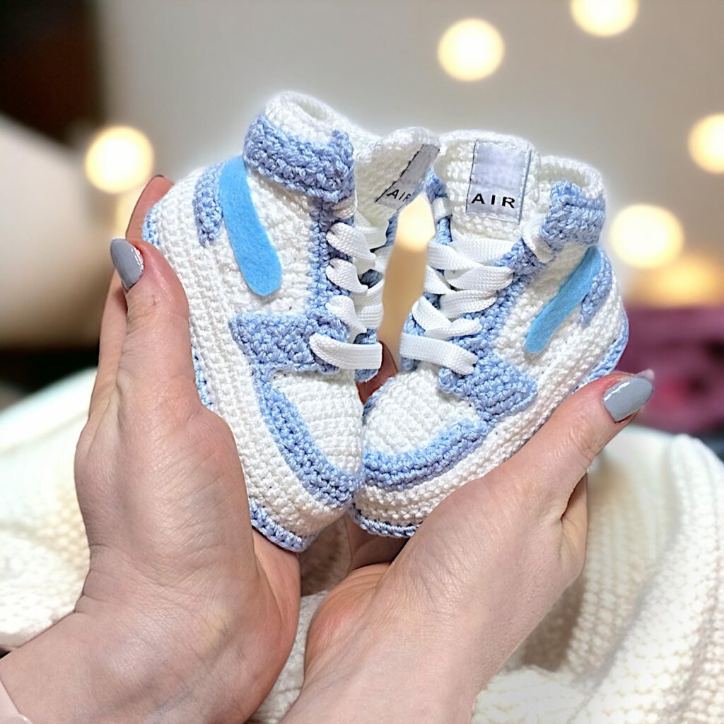 Crochet Baby Soft Blue Jordan-Style Sneakers - view 2