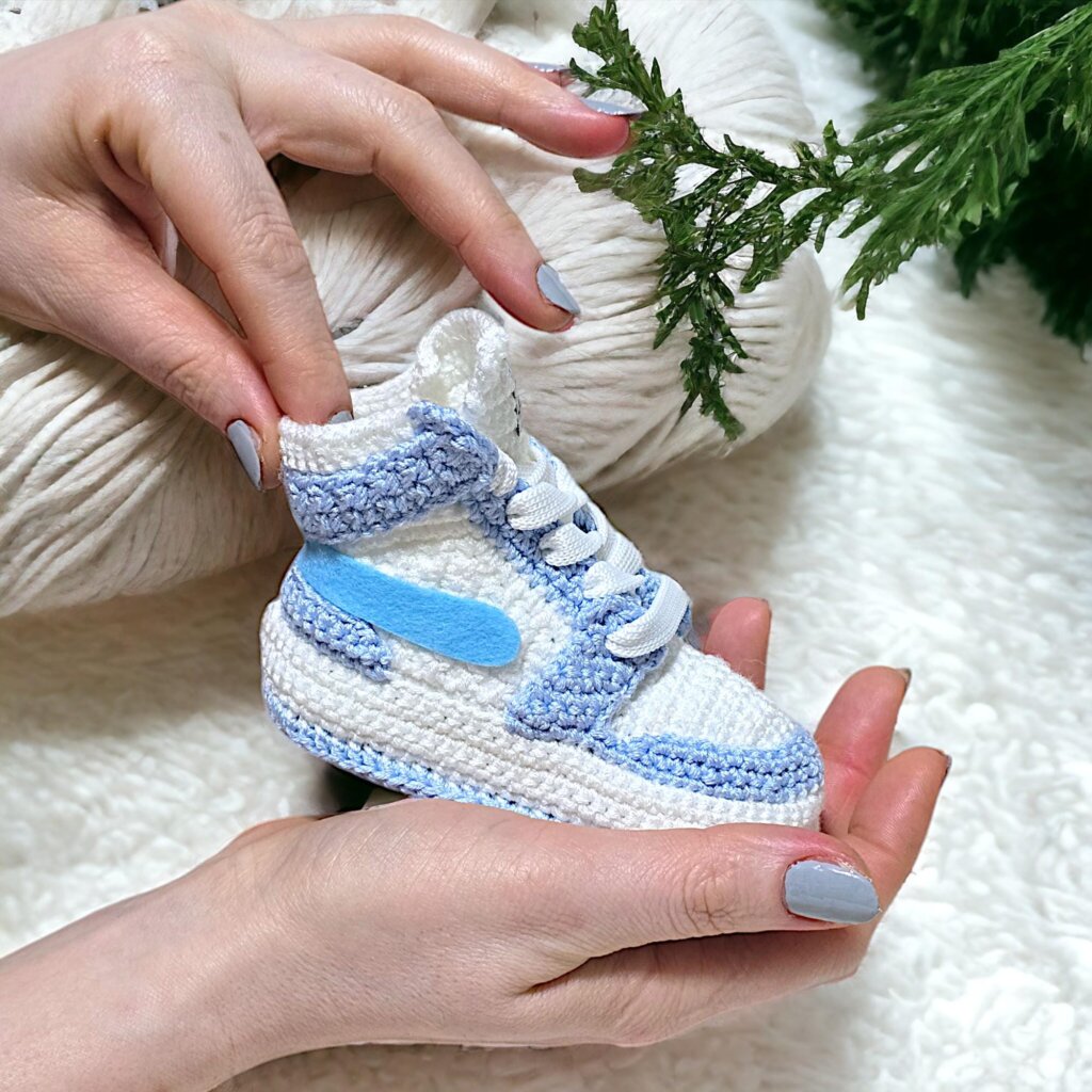 Crochet Baby Soft Blue Jordan-Style Sneakers - view 5