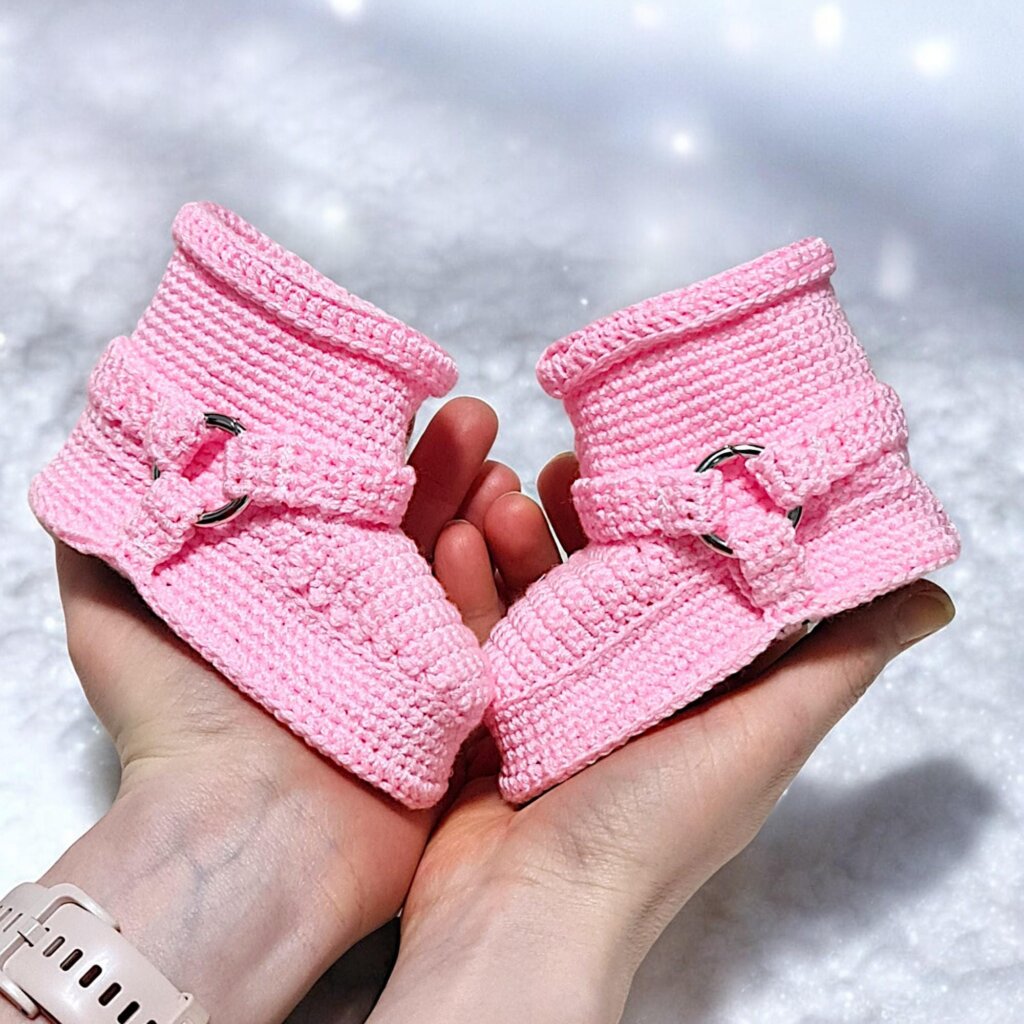 Pink Crochet Baby Girl Booties - view 2