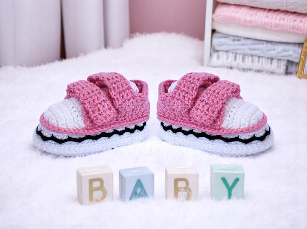 Custom Rose Dust Crochet Baby Shoes - view 2