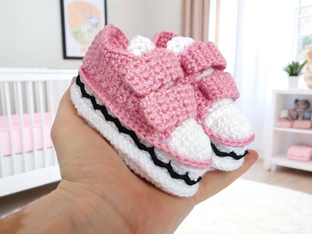 Custom Rose Dust Crochet Baby Shoes - view 3