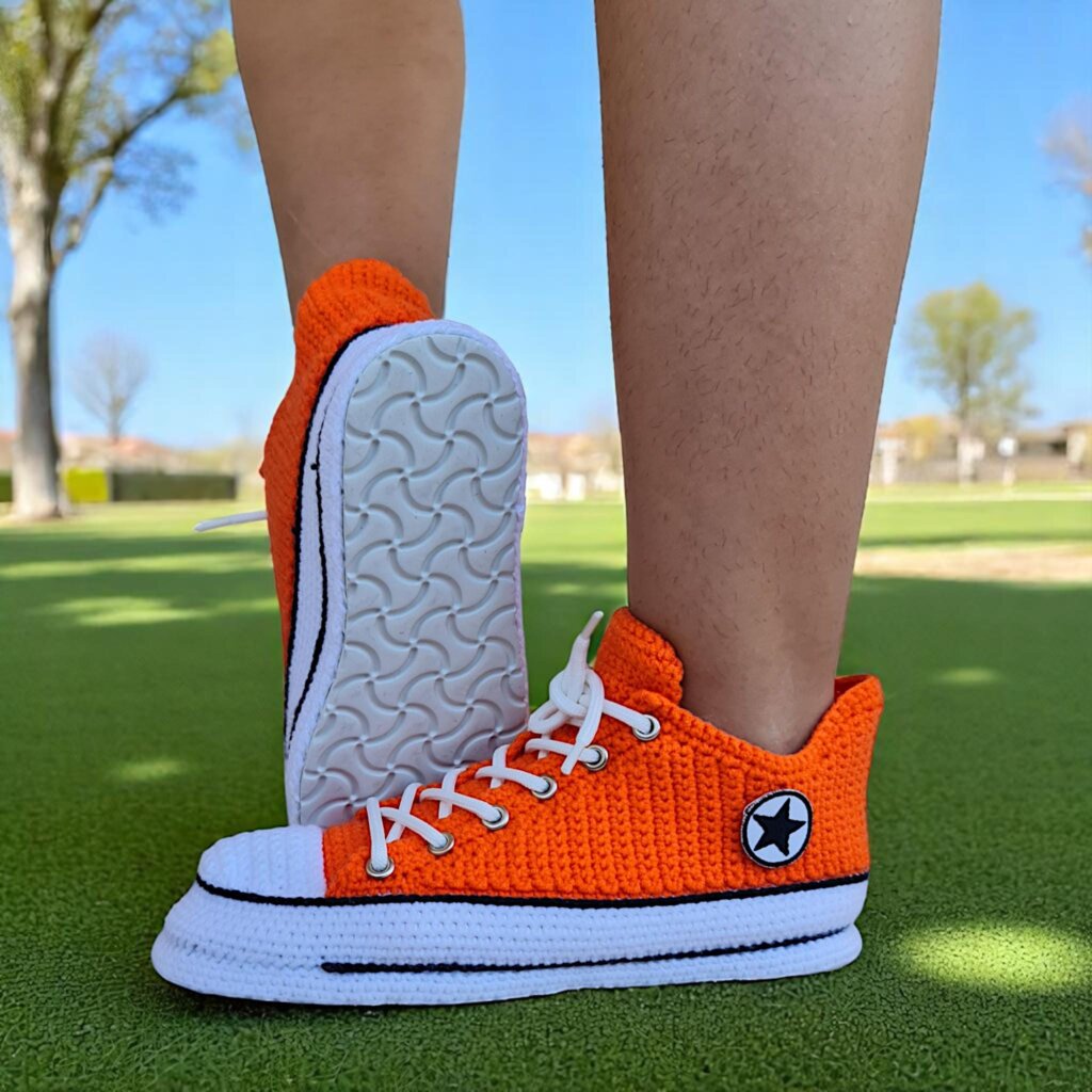 Orange Crochet Sneaker Slippers - view 5