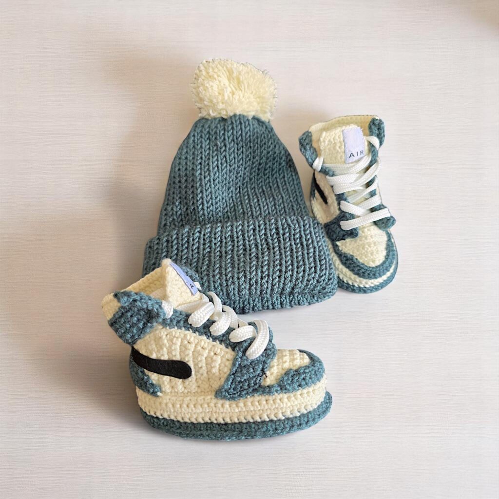 Teal and Beige Crochet Baby Set - view 4
