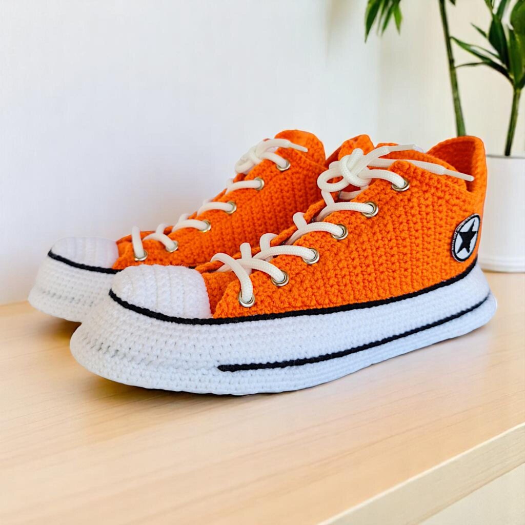 Orange Crochet Sneaker Slippers - view 2