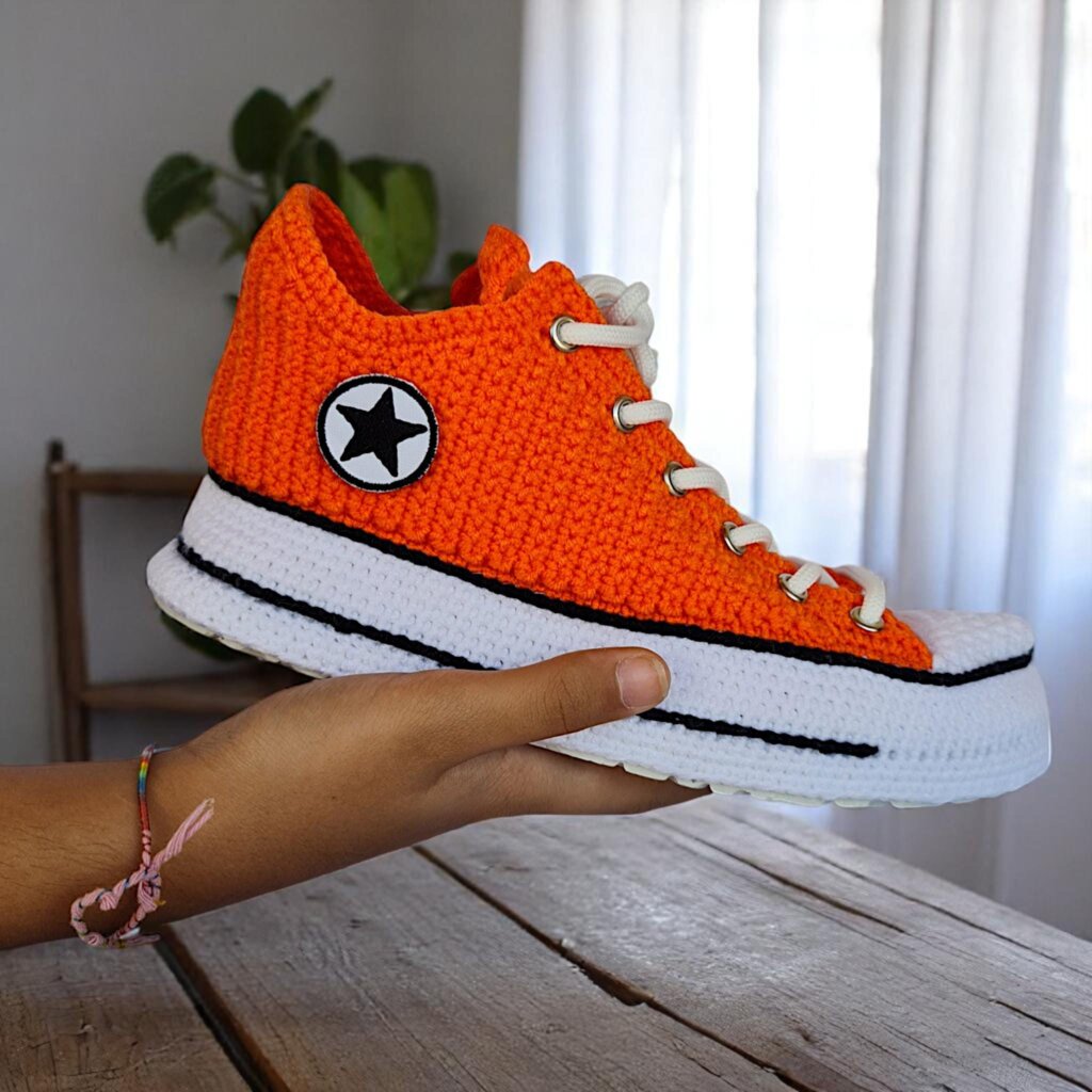 Orange Crochet Sneaker Slippers - view 4