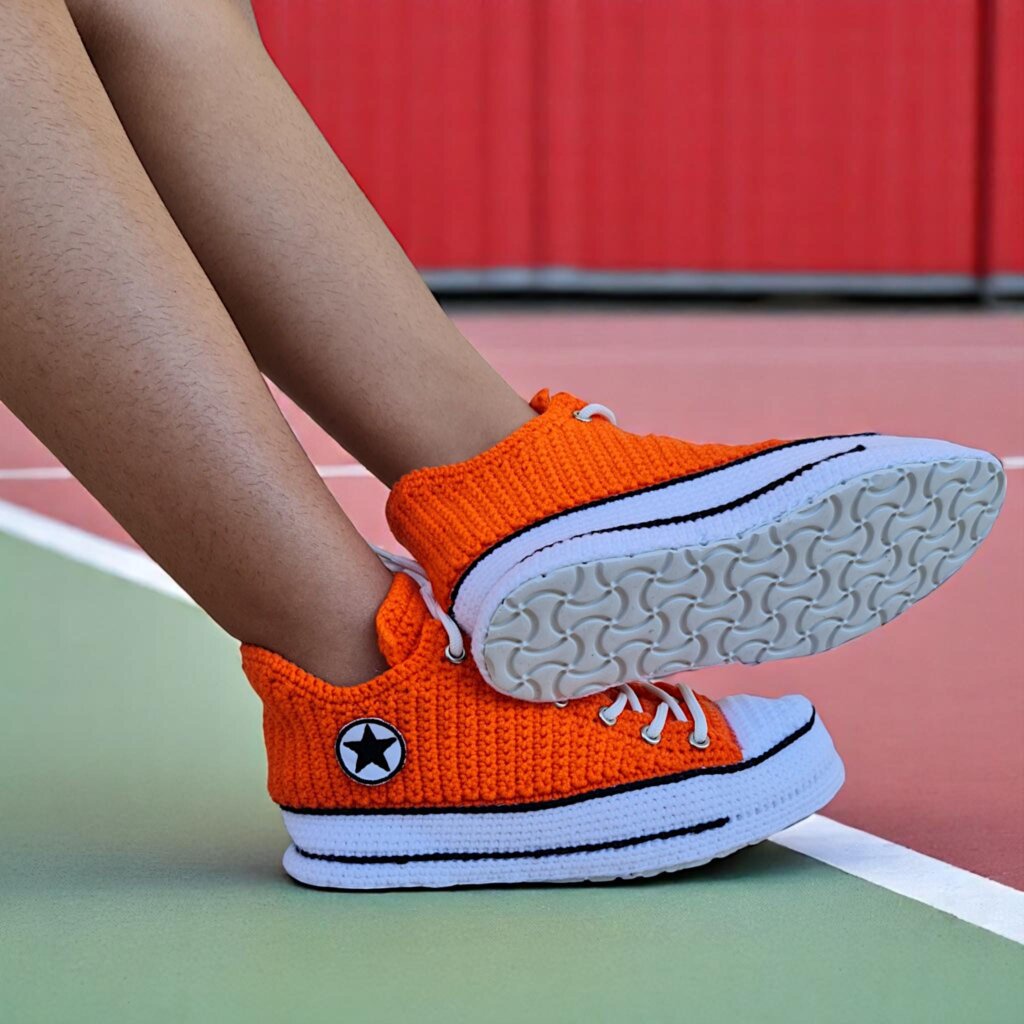 Orange Crochet Sneaker Slippers - view 3