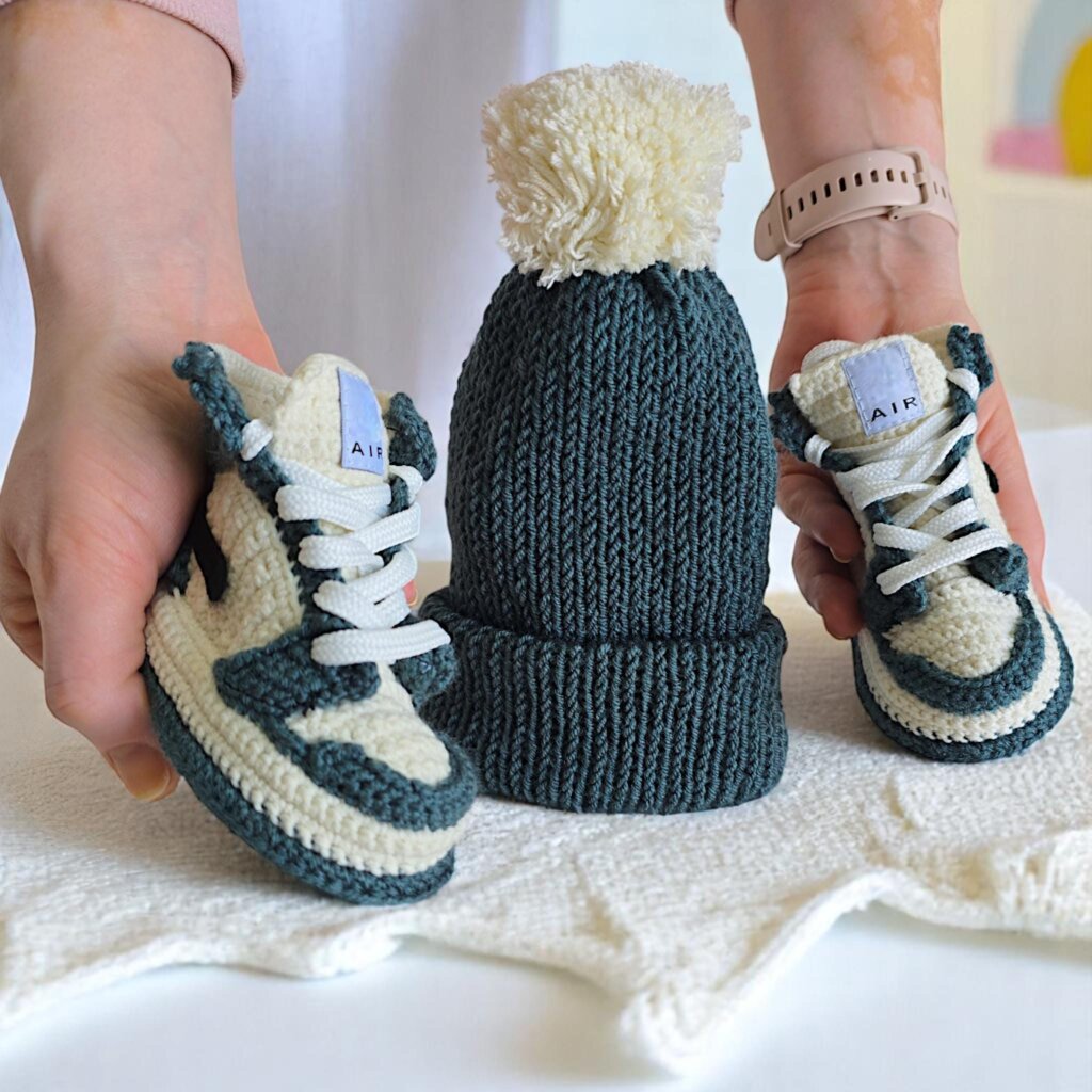 Teal and Beige Crochet Baby Set - view 3