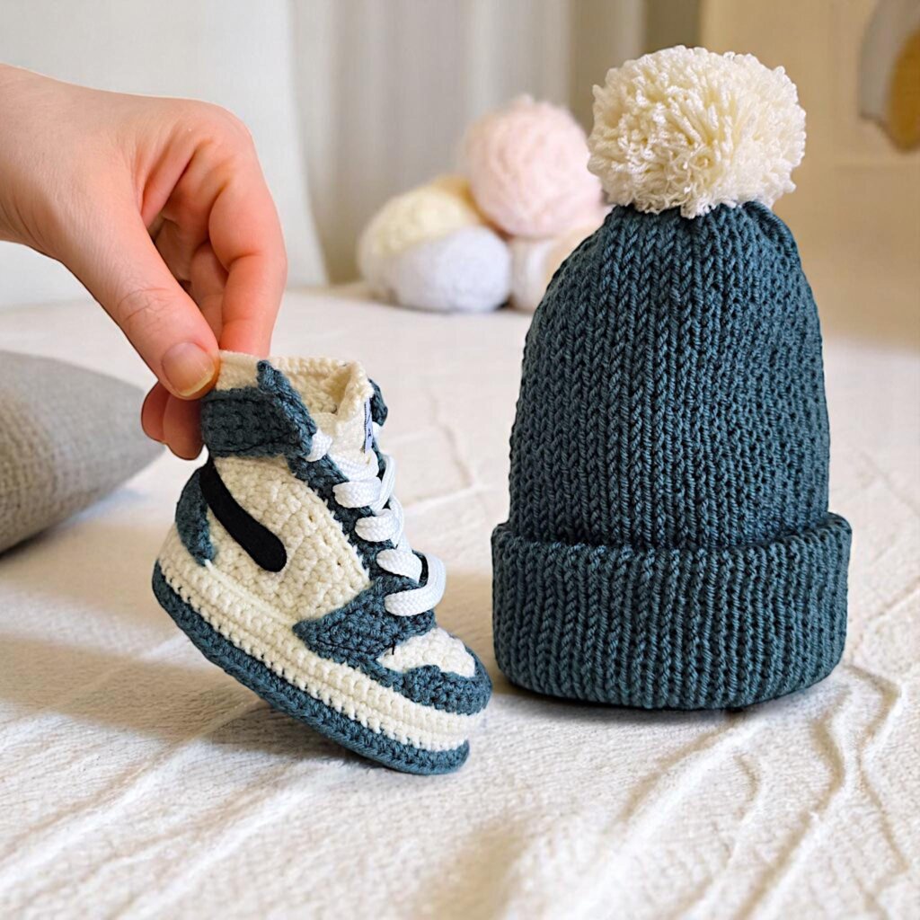 Teal and Beige Crochet Baby Set - view 5