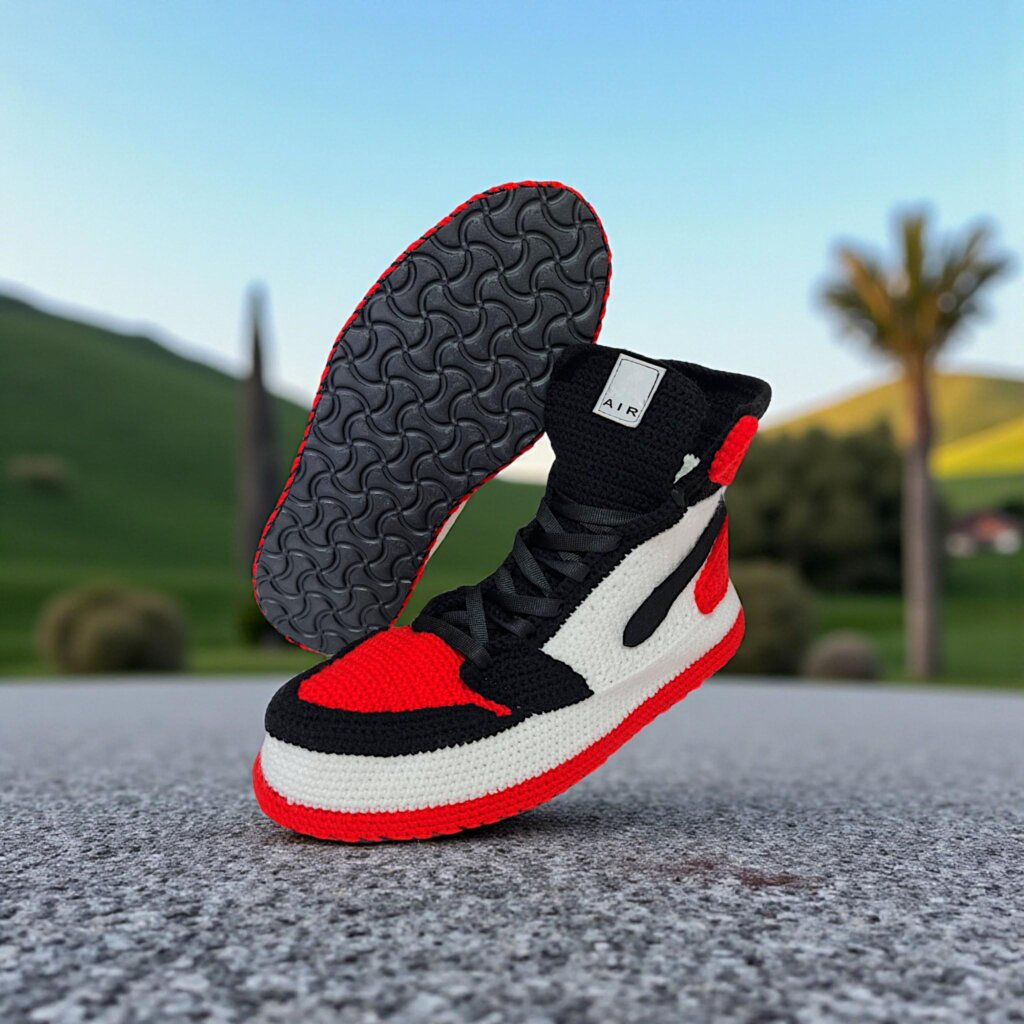 Jordan Red Black Crochet Slippers - view 4
