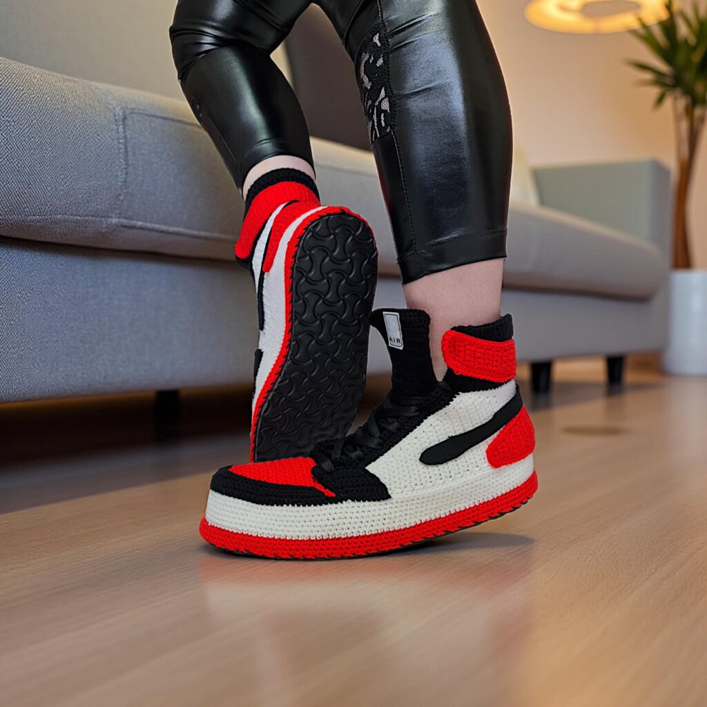 Jordan Red Black Crochet Slippers - view 3
