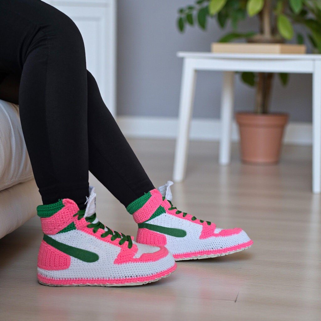 Crochet Jordan Sneaker Pink Slippers - view 2