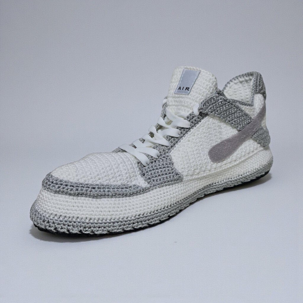 Crochet Gray Jordan Style Low-Top Sneaker Slippers - view 5