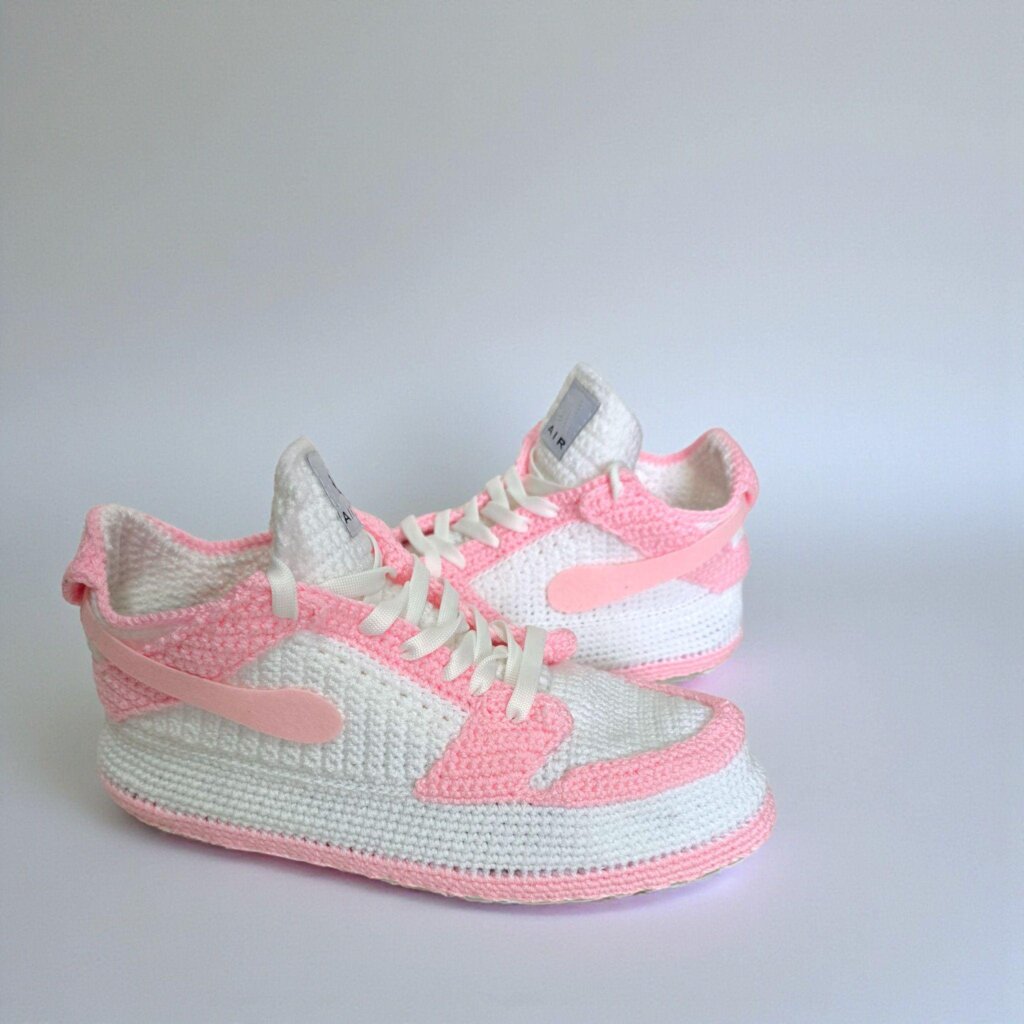 Pink Crochet Jordan Style Low-Top Sneakers - view 4