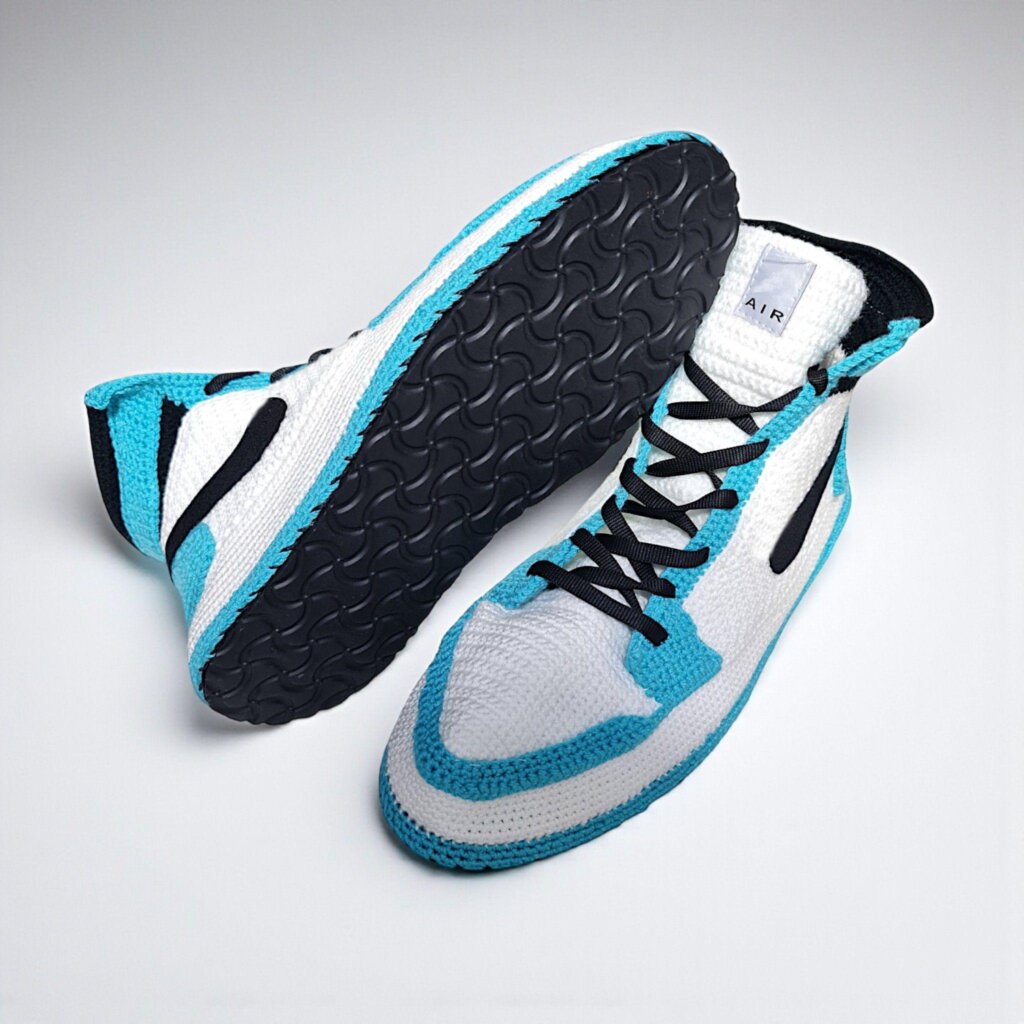 Turquoise Crochet Jordan Style High-Top Sneakers - view 4