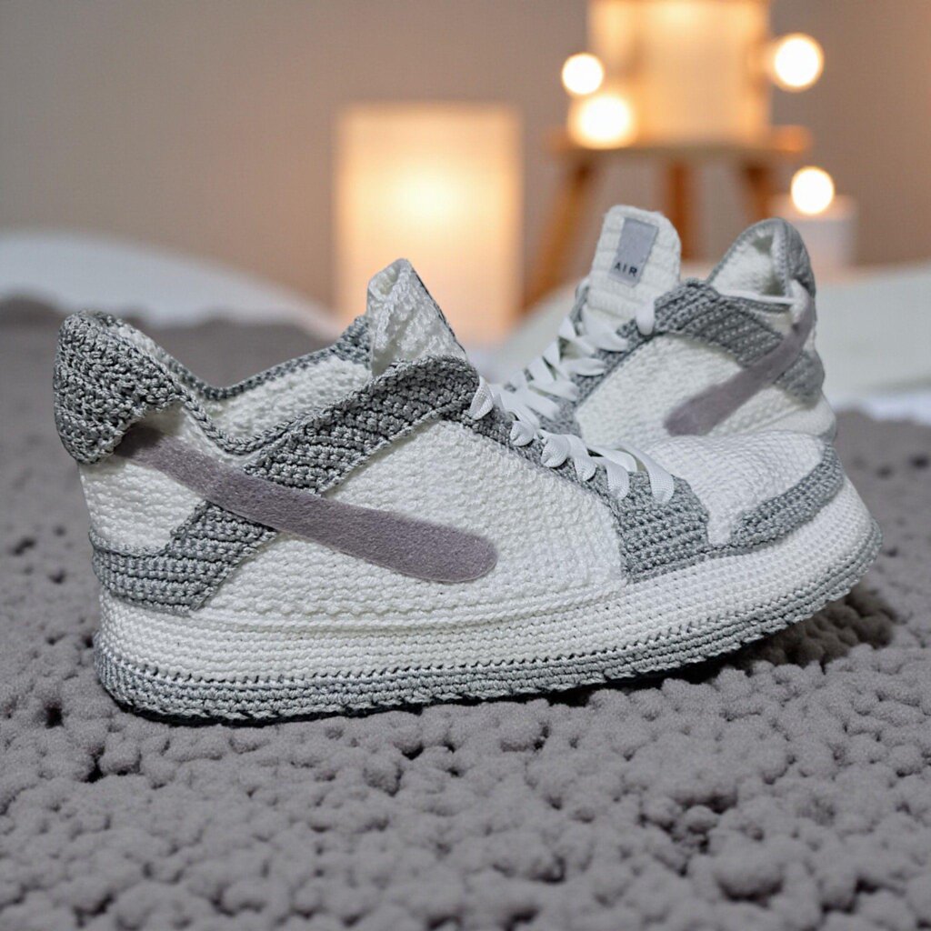 Crochet Gray Jordan Style Low-Top Sneaker Slippers - view 3