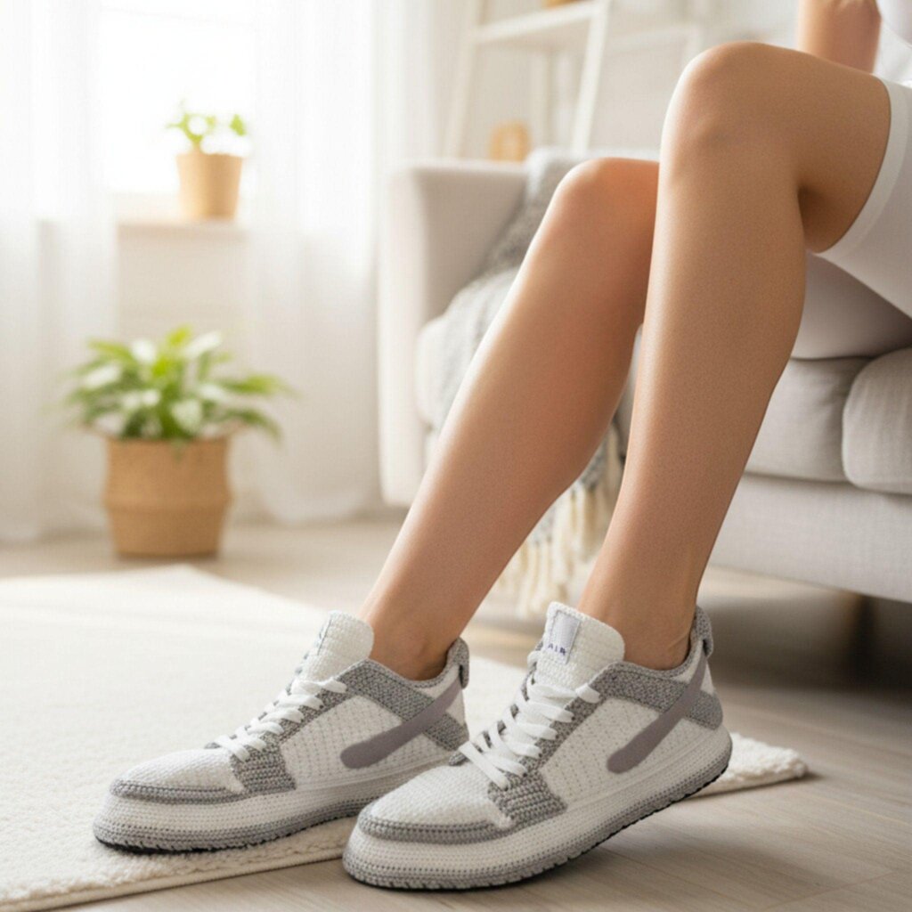 Crochet Gray Jordan Style Low-Top Sneaker Slippers - view 4