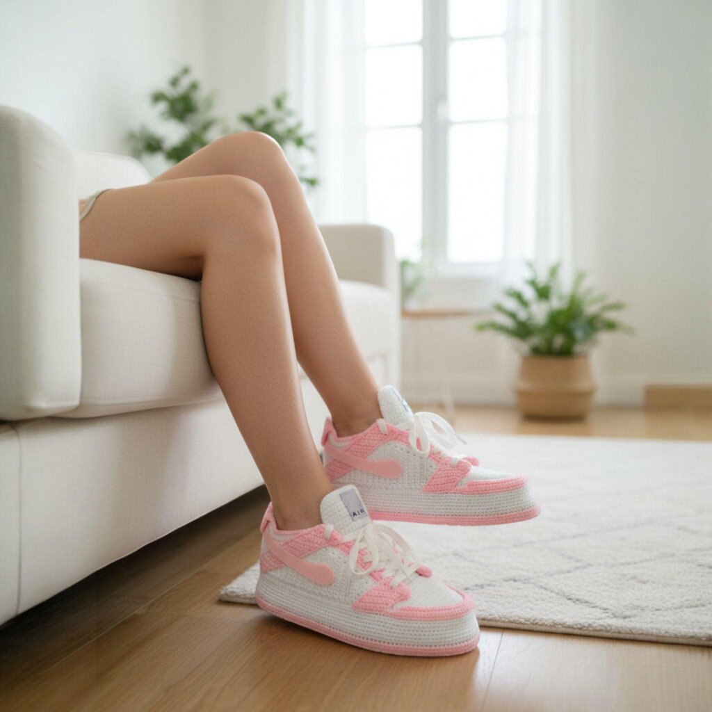 Pink Crochet Jordan Style Low-Top Sneakers - view 3