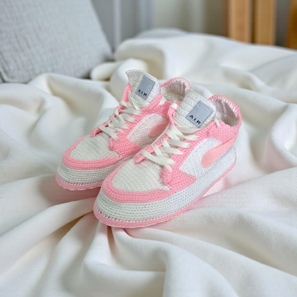 Pink Crochet Jordan Style Low-Top Sneakers - view 2
